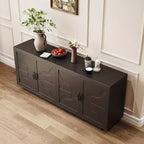 Okak Buffet en bois de style Mid-Century avec poignées métalliques, Armoire de rangement en placage de frêne pour salle à manger, cuisine