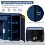 Buffet de rangement Okak Farmhouse 2 tiroirs et 2 portes pour salle à manger, salon, armoires de garde-manger de cuisine avec porte latérale incurvée