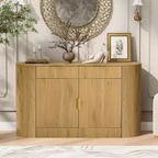 Buffet de rangement Okak Farmhouse 2 tiroirs et 2 portes pour salle à manger, salon, armoires de garde-manger de cuisine avec porte latérale incurvée