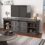 Meuble TV de ferme pour téléviseurs de 75/80 pouces, meuble de 70 pouces avec rangement, porte coulissante de style grange, prise de courant, console de divertissement pour salon