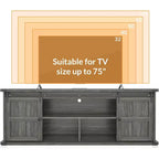 Meuble TV de ferme pour téléviseurs de 75/80 pouces, meuble de 70 pouces avec rangement, porte coulissante de style grange, prise de courant, console de divertissement pour salon