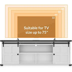 Meuble TV de ferme pour téléviseurs de 75/80 pouces, meuble de 70 pouces avec rangement, porte coulissante de style grange, prise de courant, console de divertissement pour salon