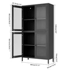 Armoire de rangement en métal, armoire de présentation haute de 150 cm avec 4 portes vitrées, meuble de rangement de cuisine, armoire de rangement en verre pour la maison ou le bureau
