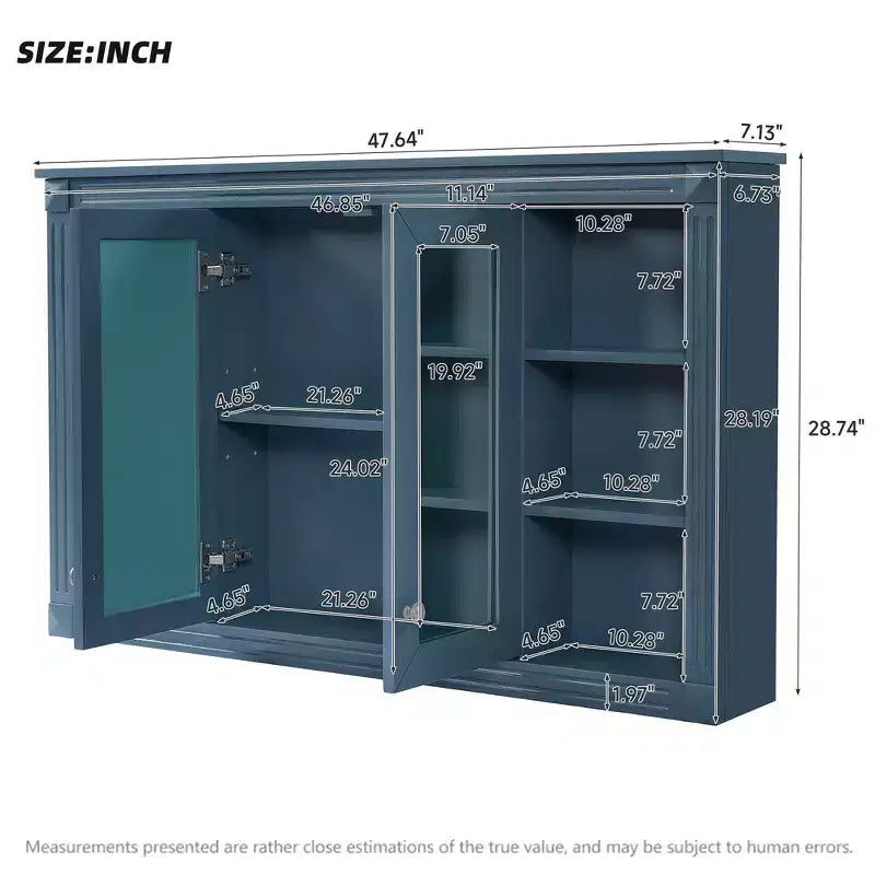 Whisen 47 Armoire de toilette à miroir, armoire à pharmacie murale avec étagère réglable