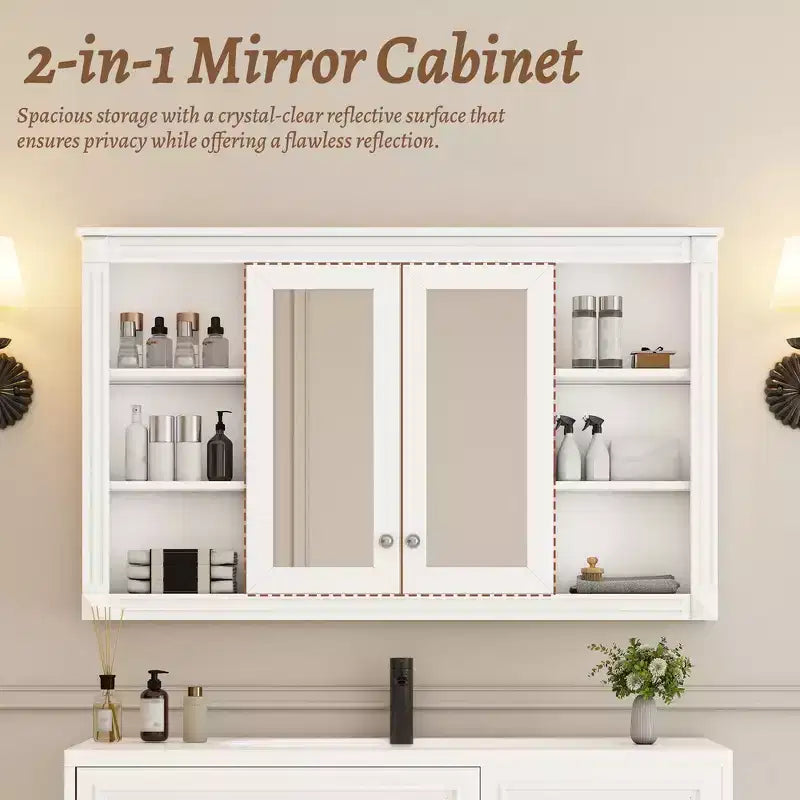 Whisen 47 Armoire de toilette à miroir, armoire à pharmacie murale avec étagère réglable