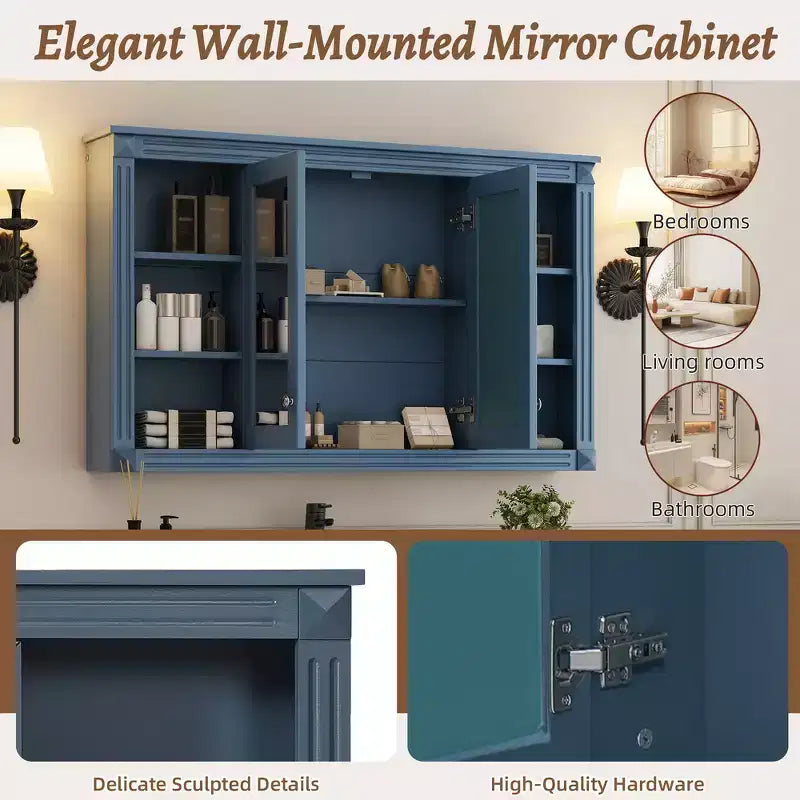 Whisen 47 Armoire de toilette à miroir, armoire à pharmacie murale avec étagère réglable