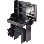 Coiffeuse avec miroir et lumières, Petite table de maquillage avec tiroirs et armoire, Coiffeuse avec tabouret et prise de courant pour chambre à coucher