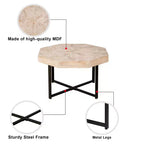 Table basse octogonale en bois, style rustique, avec pieds en métal, pour salon
