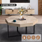 Table basse octogonale en bois, style rustique, avec pieds en métal, pour salon