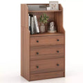 Costway 3-Drawer Dresser 44 Tall Wood Storage Organizer Chest w/ 2 Open Shelves Walnut