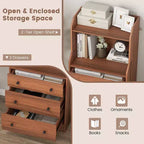 Commode à 3 tiroirs Costway, 44 po de hauteur, meuble de rangement en bois avec 2 étagères ouvertes, Noyer