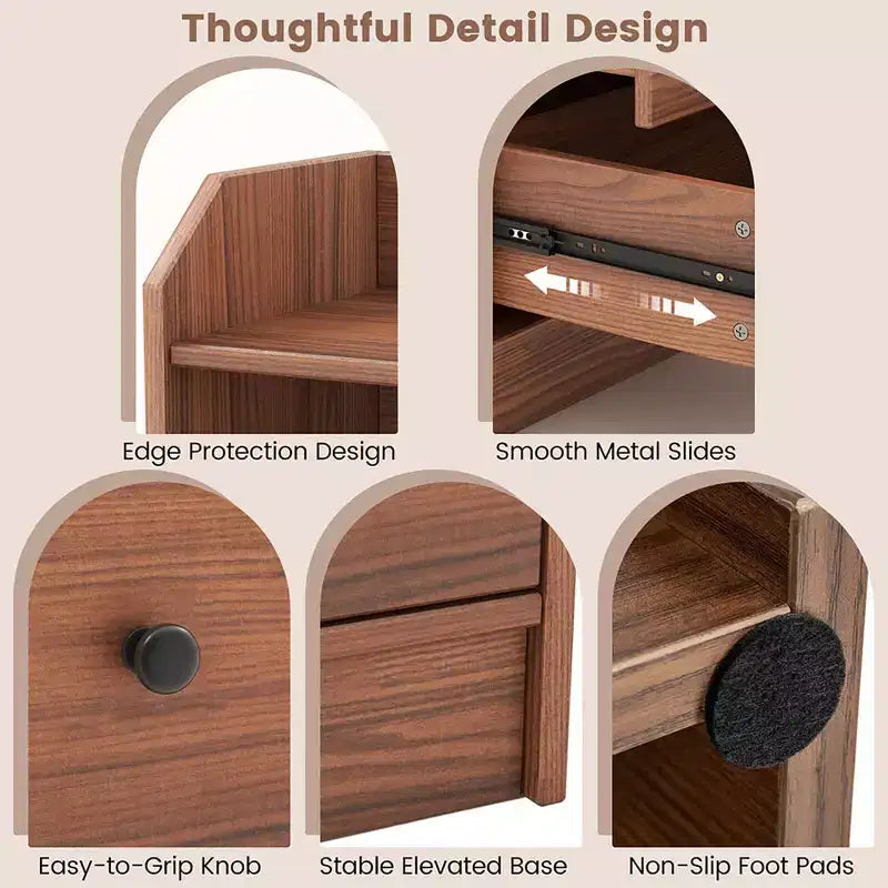 Commode à 3 tiroirs Costway, 44 po de hauteur, meuble de rangement en bois avec 2 étagères ouvertes, Noyer