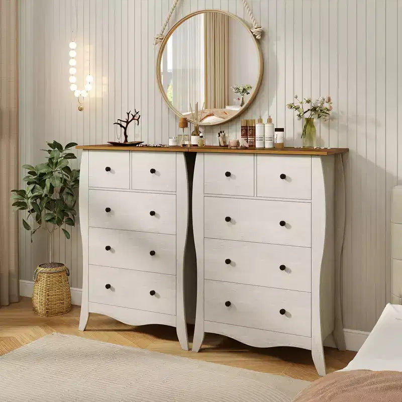 Costway Lot de 2 commodes de 96,5 cm style Ferme avec 5 tiroirs pliables en tissu et kit anti-basculement