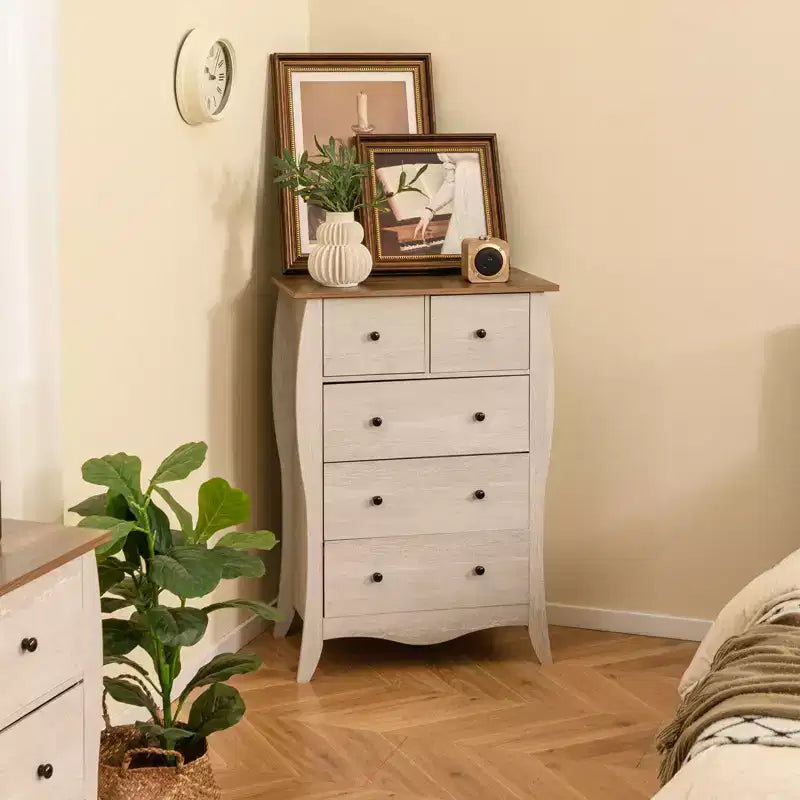 Costway Lot de 2 commodes de 96,5 cm style Ferme avec 5 tiroirs pliables en tissu et kit anti-basculement