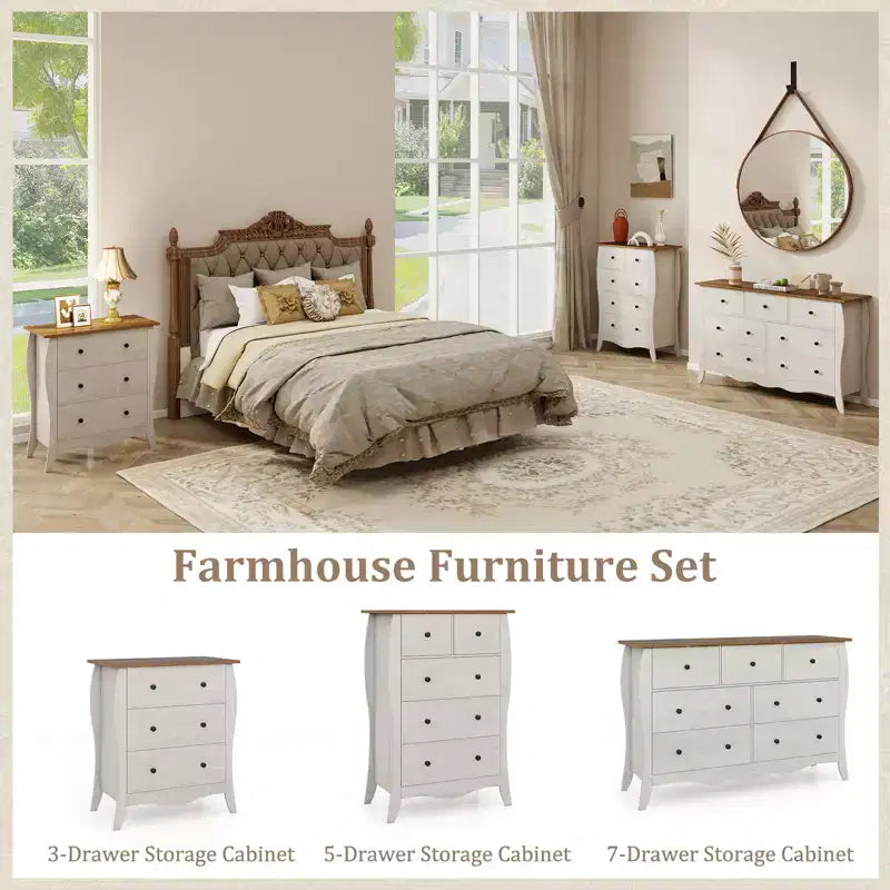 Costway Lot de 2 commodes de 96,5 cm style Ferme avec 5 tiroirs pliables en tissu et kit anti-basculement