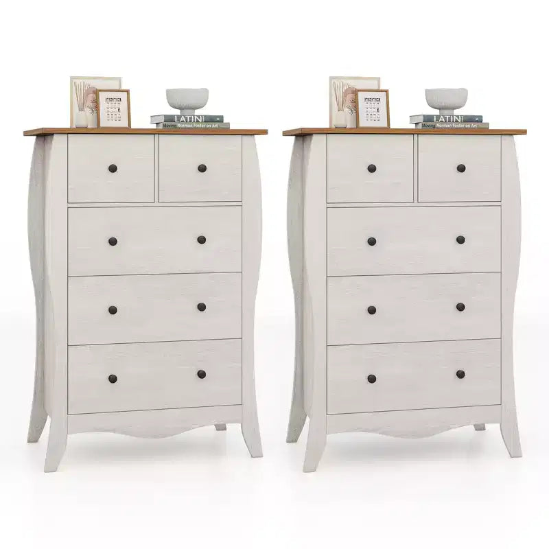 Costway Lot de 2 commodes de 96,5 cm style Ferme avec 5 tiroirs pliables en tissu et kit anti-basculement