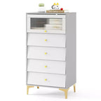 Commode 4 tiroirs Costway 113 cm de haut avec porte en verre cannelé relevable