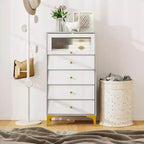 Commode 4 tiroirs Costway 113 cm de haut avec porte en verre cannelé relevable