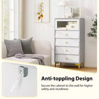 Commode 4 tiroirs Costway 113 cm de haut avec porte en verre cannelé relevable