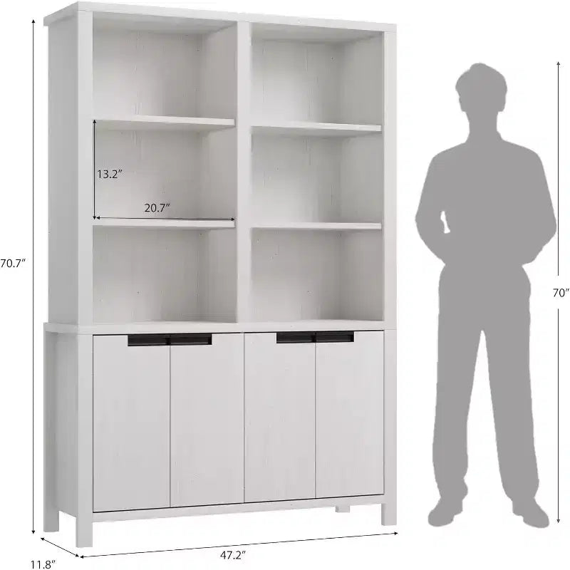 Bibliothèque de ferme de 70,7 po avec portes, étagère réglable, bibliothèque et armoire en bois à double largeur à 5 niveaux pour le salon, le bureau ou la bibliothèque