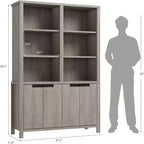 Bibliothèque de ferme de 70,7 po avec portes, étagère réglable, bibliothèque et armoire en bois à double largeur à 5 niveaux pour le salon, le bureau ou la bibliothèque