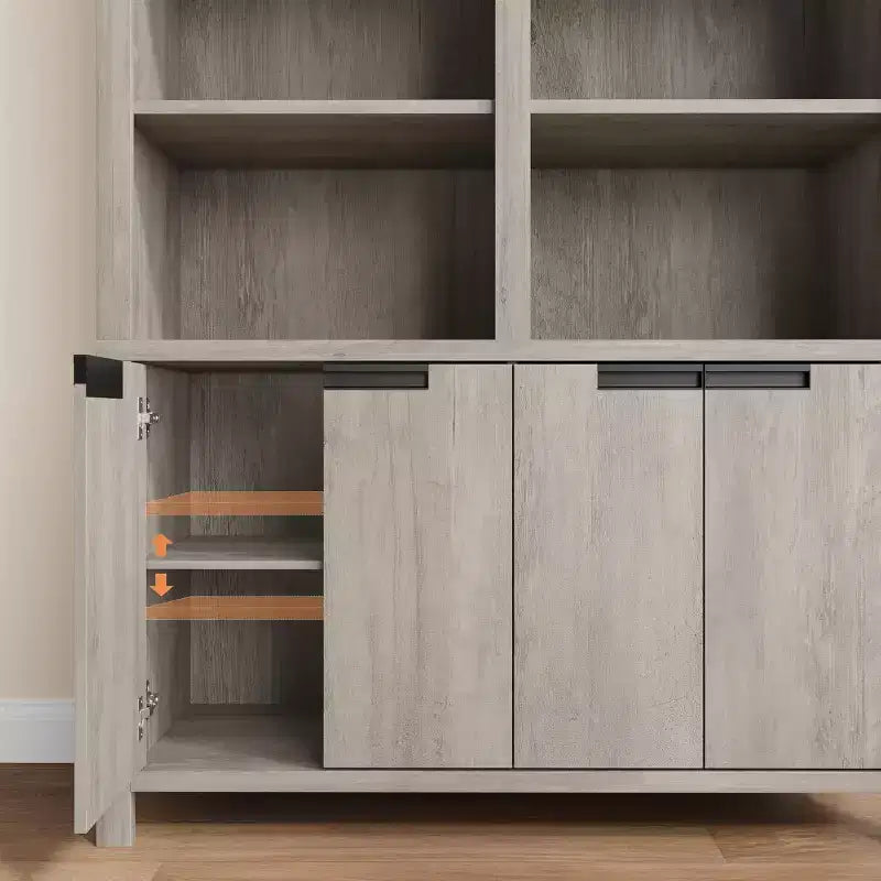 Bibliothèque de ferme de 70,7 po avec portes, étagère réglable, bibliothèque et armoire en bois à double largeur à 5 niveaux pour le salon, le bureau ou la bibliothèque