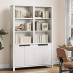 Bibliothèque de ferme de 70,7 po avec portes, étagère réglable, bibliothèque et armoire en bois à double largeur à 5 niveaux pour le salon, le bureau ou la bibliothèque