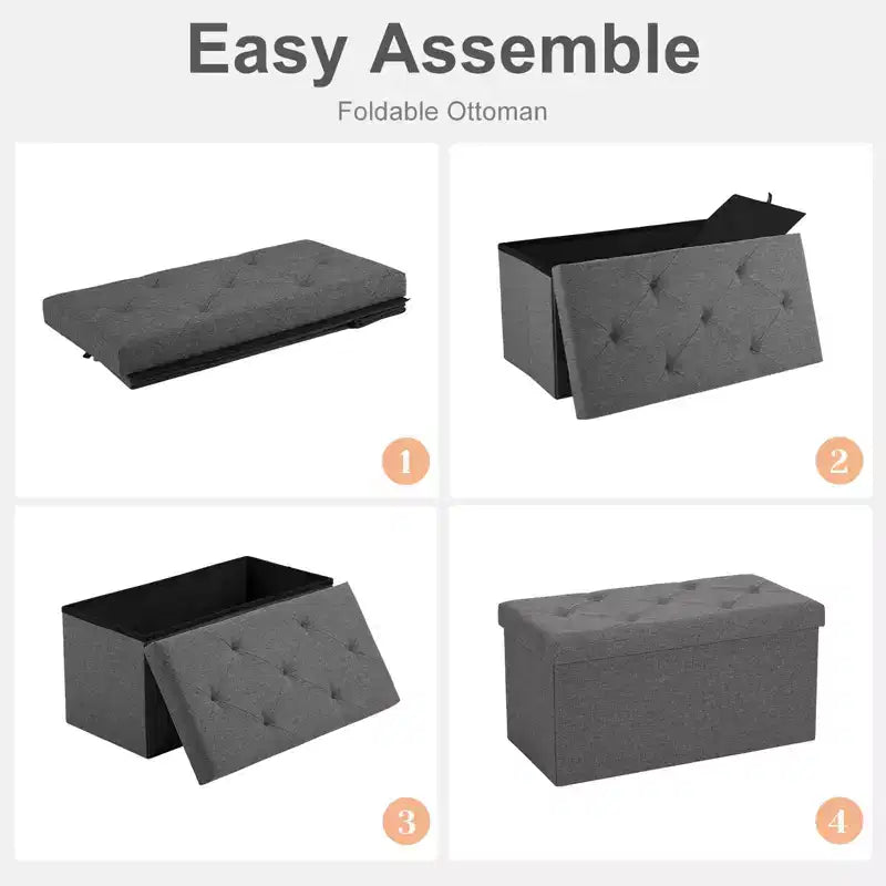 Banc de rangement pliant TUYOHW 24/35 gallons, banc de bout de lit rembourré en mousse épaissie pour chambre à coucher et salon, capacité de 272 kg, gris foncé