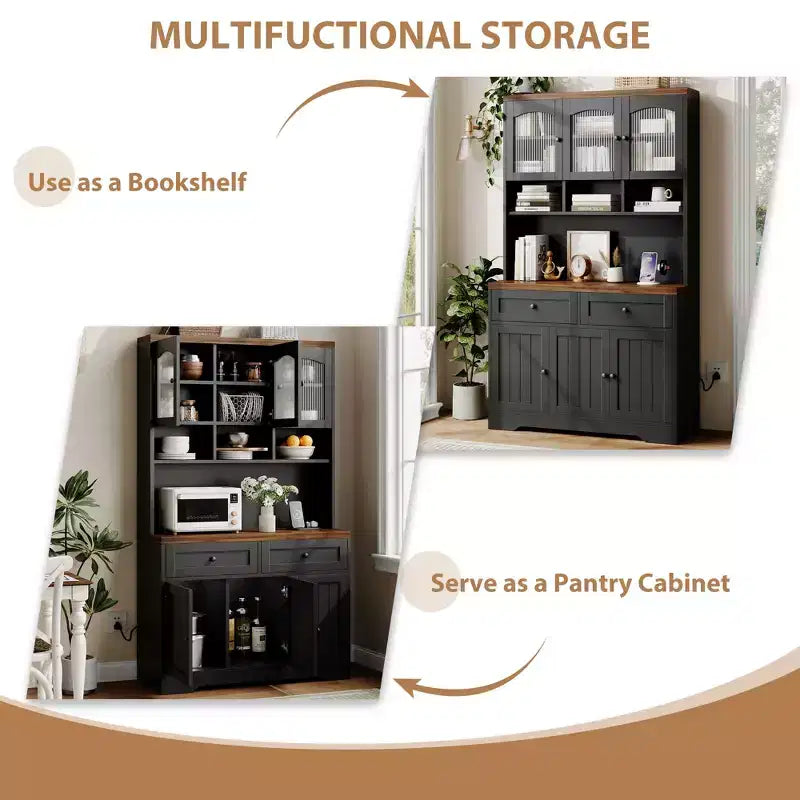 71 Armoire de cuisine avec station de recharge, Grand buffet de cuisine avec tiroirs de rangement pour salon, salle à manger