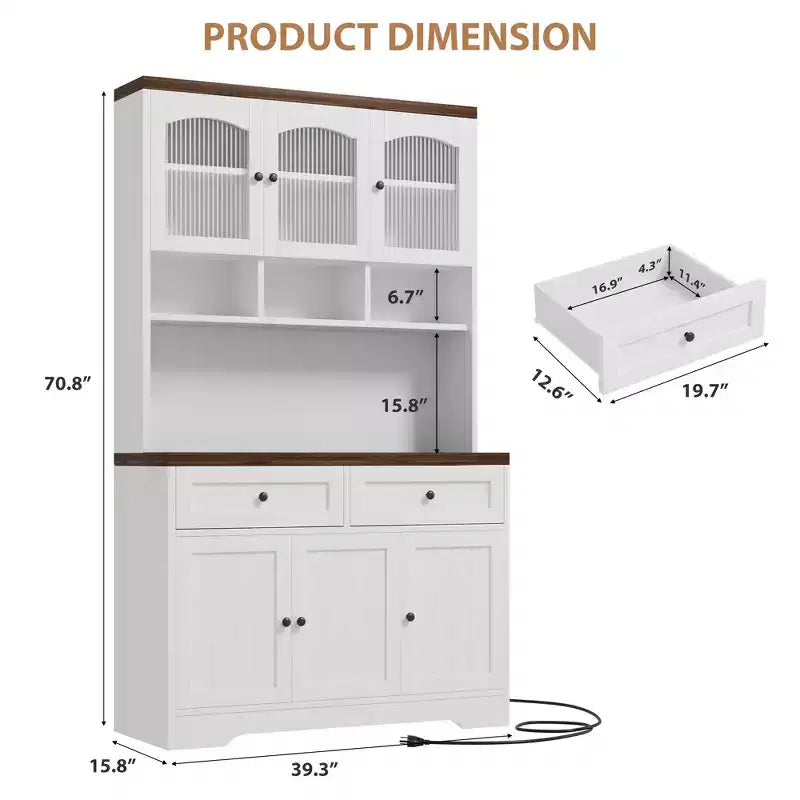 71 Armoire de cuisine avec station de recharge, Grand buffet de cuisine avec tiroirs de rangement pour salon, salle à manger