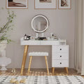 Okak Modern Vanity Desk with LED Mirror, Makeup Vanity with Extendable Design and 1 Stool, Girls Vanity for Bedroom, Living Room, White