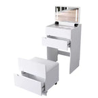 Coiffeuse 3-EN-1 Okak avec plateau en verre visible et miroir rabattable, coiffeuse de maquillage avec 3 tiroirs et 1 tabouret, coiffeuse compacte pour chambre, blanc
