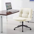 Chaise de bureau sans accoudoirs TUYOHW, chaise pivotante à siège large avec pieds croisés, réglable en hauteur, chaise d'appoint moderne en cuir PU pour bureau à domicile