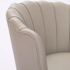 Fauteuil pivotant TUYOHW Petal, fauteuil d'appoint avec base métallique rotative, cannelé incurvé, fauteuil de bureau à dossier ailé en cuir véritable pour bureau, salon