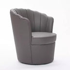 Fauteuil pivotant TUYOHW Petal, fauteuil d'appoint avec base métallique rotative, cannelé incurvé, fauteuil de bureau à dossier ailé en cuir véritable pour bureau, salon