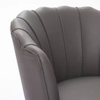 Fauteuil pivotant TUYOHW Petal, fauteuil d'appoint avec base métallique rotative, cannelé incurvé, fauteuil de bureau à dossier ailé en cuir véritable pour bureau, salon
