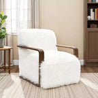 Fauteuil d'appoint en fausse fourrure TUYOHW de 72 cm de large, fauteuil de salon rembourré avec accoudoirs incurvés en bois, ressorts ensachés, fauteuil pour salon, chambre à coucher