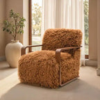 Fauteuil d'appoint en fausse fourrure TUYOHW de 72 cm de large, fauteuil de salon rembourré avec accoudoirs incurvés en bois, ressorts ensachés, fauteuil pour salon, chambre à coucher
