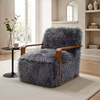 Fauteuil d'appoint en fausse fourrure TUYOHW de 72 cm de large, fauteuil de salon rembourré avec accoudoirs incurvés en bois, ressorts ensachés, fauteuil pour salon, chambre à coucher