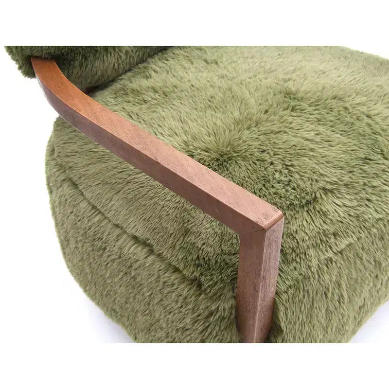 TUYOHW Fauteuil d'appoint Yeti de 71 cm de large, fauteuil de salon rembourré en fausse fourrure avec dossier et assise fixes, accoudoirs en bois de noyer, fauteuil pour salon, chambre à coucher
