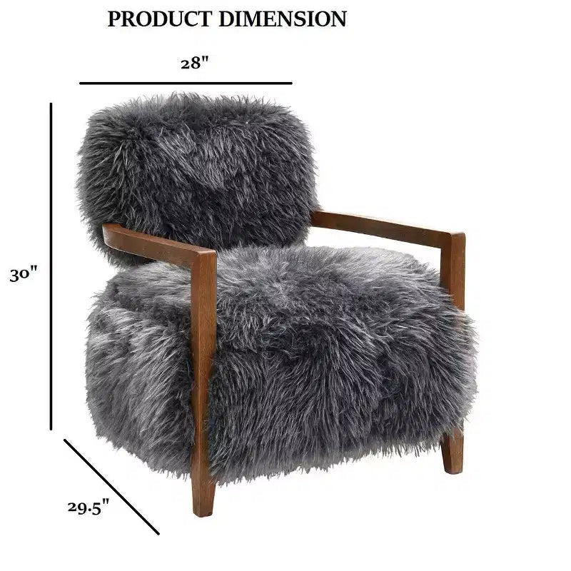 TUYOHW Fauteuil d'appoint Yeti de 71 cm de large, fauteuil de salon rembourré en fausse fourrure avec dossier et assise fixes, accoudoirs en bois de noyer, fauteuil pour salon, chambre à coucher