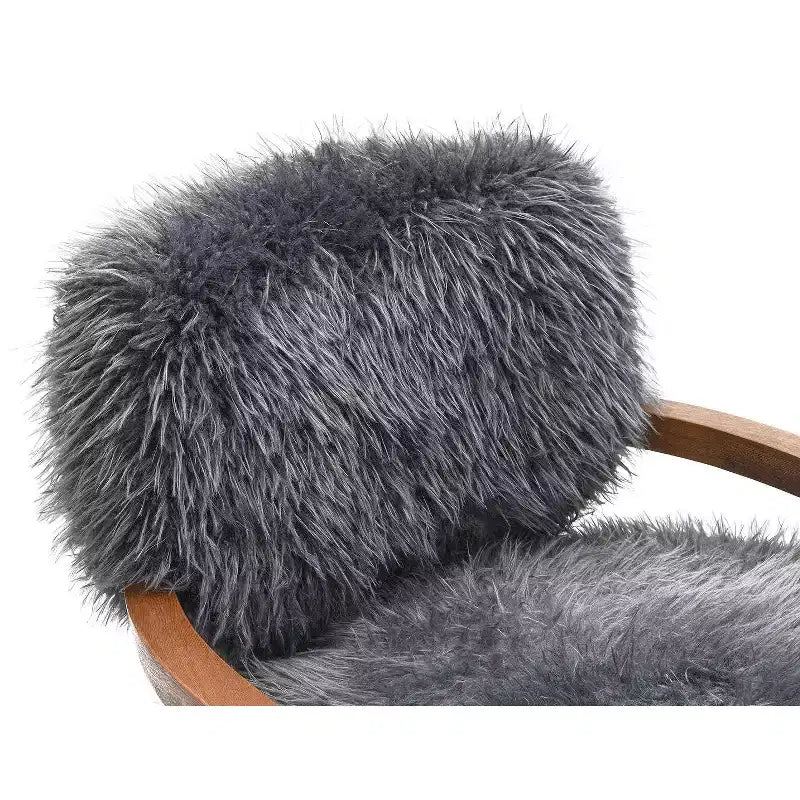TUYOHW Fauteuil d'appoint Yeti de 71 cm de large, fauteuil de salon rembourré en fausse fourrure avec dossier et assise fixes, accoudoirs en bois de noyer, fauteuil pour salon, chambre à coucher