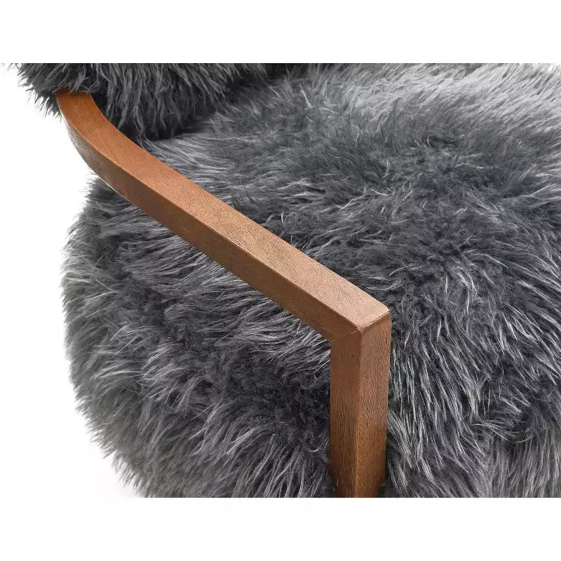TUYOHW Fauteuil d'appoint Yeti de 71 cm de large, fauteuil de salon rembourré en fausse fourrure avec dossier et assise fixes, accoudoirs en bois de noyer, fauteuil pour salon, chambre à coucher