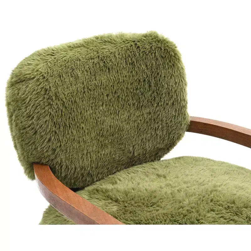 TUYOHW Fauteuil d'appoint Yeti de 71 cm de large, fauteuil de salon rembourré en fausse fourrure avec dossier et assise fixes, accoudoirs en bois de noyer, fauteuil pour salon, chambre à coucher