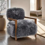 TUYOHW 28 Wide Yeti Accent Chair,Faux Fur Upholstered Lounge Chair with Tight Back & Seat,Walnut Wooden Arms,Armchair for Living Room,Bedroom