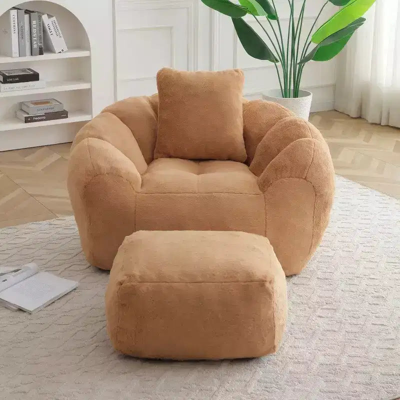 Fauteuil poire TUYOHW en forme de coquillage avec pouf, ensemble fauteuil de relaxation et repose-pieds en fausse fourrure, grand canapé de sol pour adultes