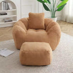 Fauteuil poire TUYOHW en forme de coquillage avec pouf, ensemble fauteuil de relaxation et repose-pieds en fausse fourrure, grand canapé de sol pour adultes