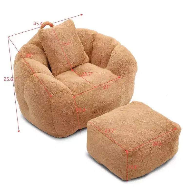 Fauteuil poire TUYOHW en forme de coquillage avec pouf, ensemble fauteuil de relaxation et repose-pieds en fausse fourrure, grand canapé de sol pour adultes