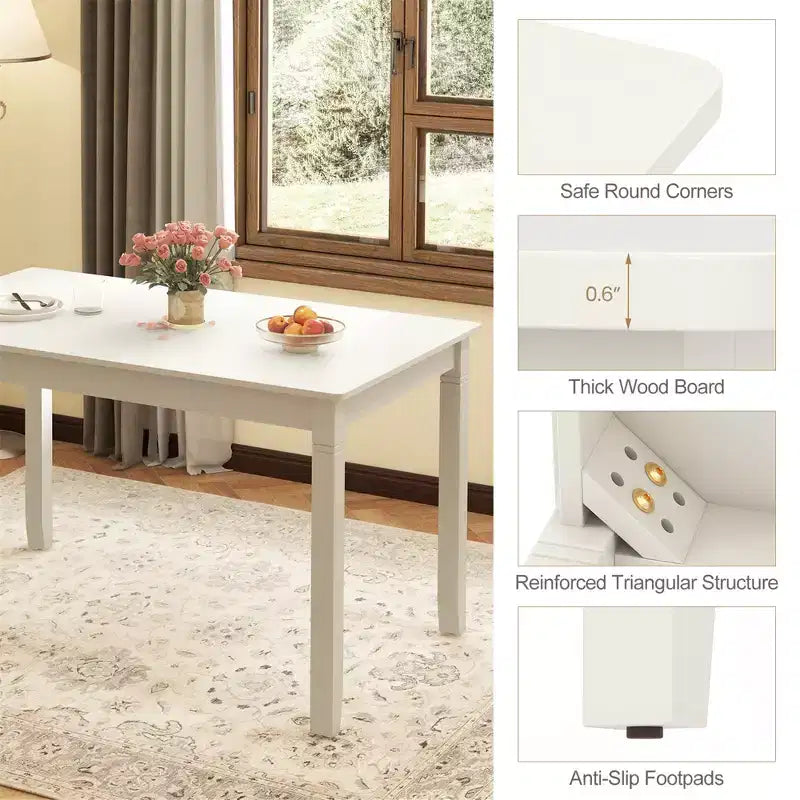 Costway Table de salle à manger rectangulaire 48" en bois pour 4 personnes avec pieds en bois de caoutchouc