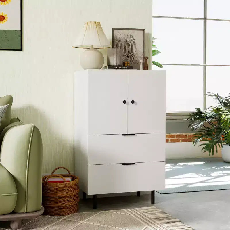 Buffet 2 portes Costway avec tiroirs et armoire de rangement, pieds en métal pour salon